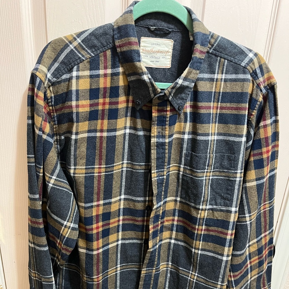 Original Weatherproof Vintage Men's Plaid flannel in Black, Mustard & Red